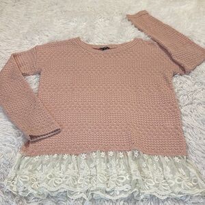 CHLOAH Pink Knit Sweater with Lace Hem WOMENS SIZE M
